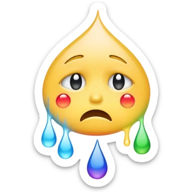 classic yellow crying face emoji with rainbow colored tears sticker