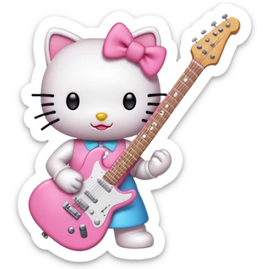 Hello Kitty performing with an electric guitar sticker