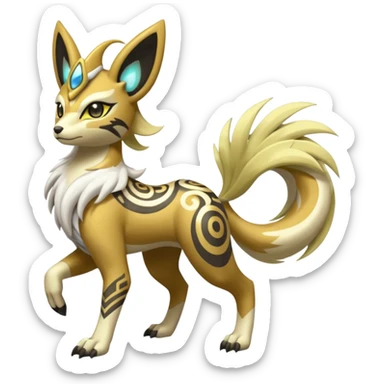 Tribal Exotic Meloetta-Renamon-Protogen-Palkia-hybrid-fusion-Fakémon-creature, full body sticker