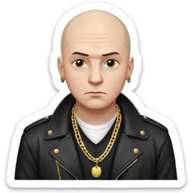 Bald Russian 1990s gangster emoji, leather jacket, , serious face sticker