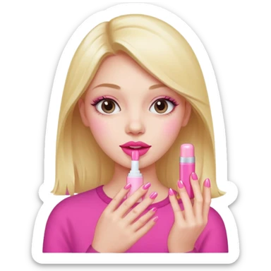 girl holding pink lip balm, displaying pink nails sticker