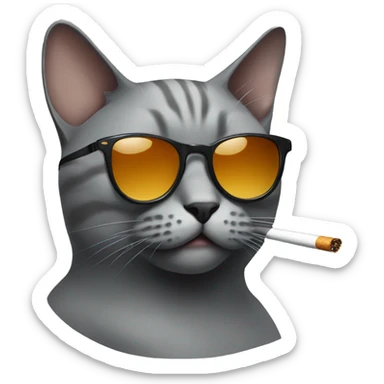 Gray cat with sunglasses smoking a cigarette  sticker