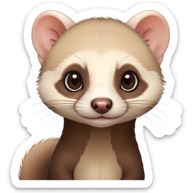 Cinematic Cute sable ferret Portrait Emoji, Head tilted playfully, with an elongated, flexible body and a characteristically curious expression, featuring a short, pointed snout, bright, sparkling eyes, and soft fur in warm brown and cream tones, Simplified yet irresistibly adorable features, highly detailed, glowing with a warm, friendly glow, high shine, affectionate and lively, stylized with a touch of whimsical mischief, soft glowing outline, capturing the essence of a fun-loving and mischievous sable ferret that feels like it could scamper straight into your heart! sticker