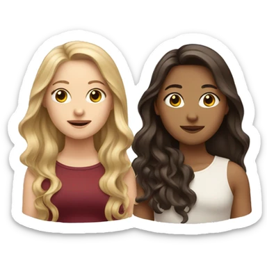 3 white girls, with HAIR: one black, one light brown, one burgundy. long HAIR down sticker