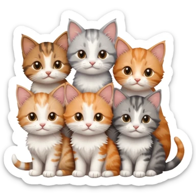 6 tiny kittens cuddling together all various different natural colours including grey and white, ginger and white, calico, grey, and brown tabby and white sticker