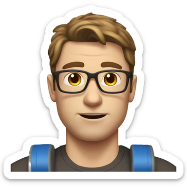 white nerd guy with brown hair going to gym sticker