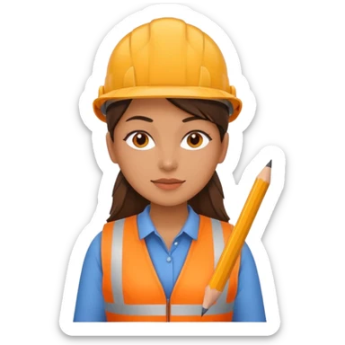 worker woman wearing orange west holding a pencil sticker