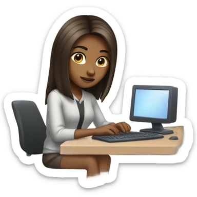 Medium straight hair computer science girl intern with a computer  light brown skin sticker