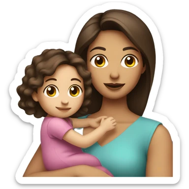 fair skinned brunette woman holding toddler sticker