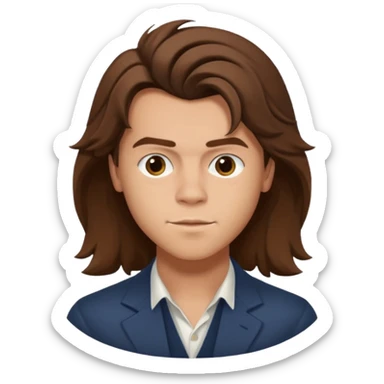une personne qui ressemble a harry styles avec beaucoup de details, de 3 quart  dans un rond  sticker