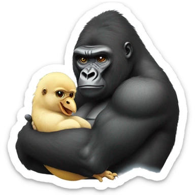 Gorilla holding a chick ( baby of chicken )  sticker