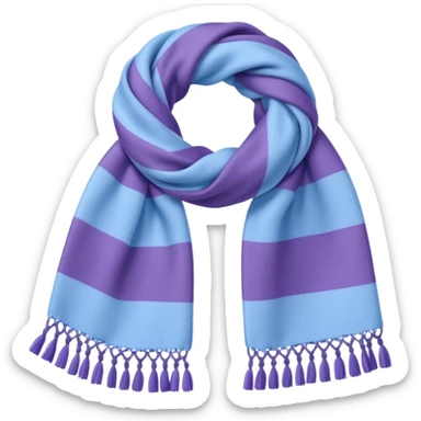 Realistic blue and pastel-purple vertically thick-striped winter scarf isolated. sticker