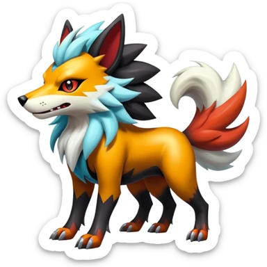 Shiny Gothic Exotic Punk’ish Cool Colorful Epic Futuristic Houndoom-Arcanine-Zorua-Torracat-Pokémon-Fakémon-hybrid-creature sticker