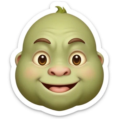 Cinematic Cute Ogre Portrait Emoji, with a surprisingly endearing, plump and huggable figure in soft earthy greens and browns, featuring big, kind eyes and a bashful smile, simplified yet irresistibly adorable, highly detailed with a soft glowing outline that captures the charm of a friendly giant who seems ready for a warm hug! sticker