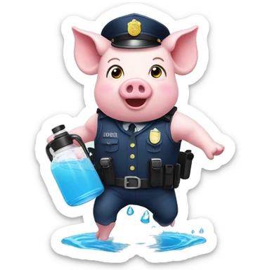 piggies in police outfit with falling empty water jug sticker