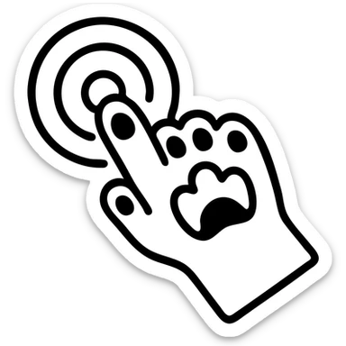 Edit the icon of a cat paw clicking to have a slightly thicker stroke and subtle details on the paw pads, keeping the style simple and similar to the original. sticker
