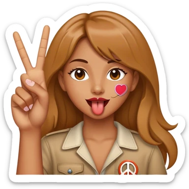 girl holding a peace sign with tongue out sticker