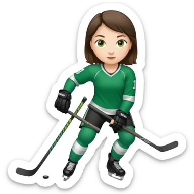 Girl hockey player full body with green jersey brunette sticker