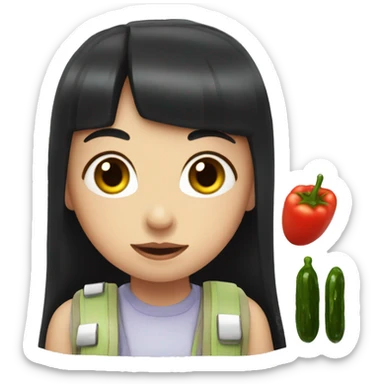 girl with black hair and bangs and girl with red hair and bangs eating pickles  sticker