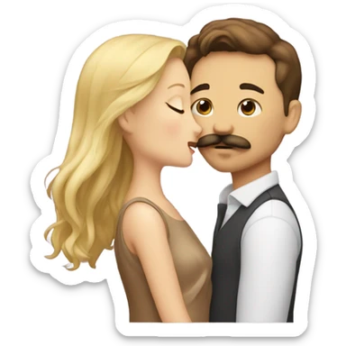 Blonde girl and brown hair guy with moustache kissing  sticker