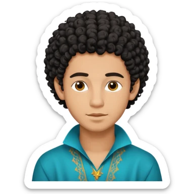 Young man with black curly hair cascade Haircut and light dark skin, moroccan / amazingh race sticker