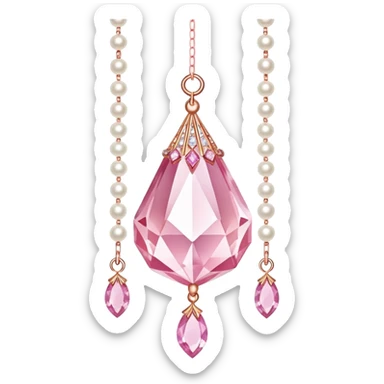 Rose-colored pastel glistening glossy sparkly shiny glittery hanging crystals pearls and beads and gemstones decorations sticker