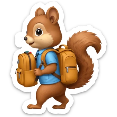 a squirrel walking with a backpack
 sticker