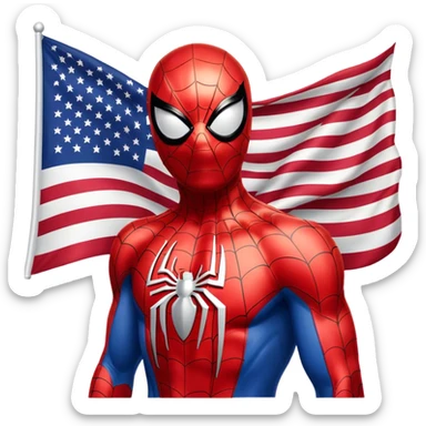 Spider-Man with the United States flag wrapped around him sticker
