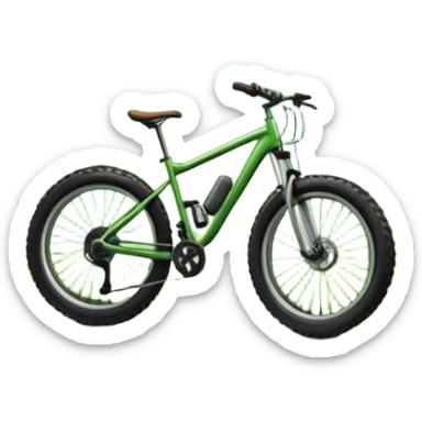 An icon showing a mountain bike with thick tires on a forest trail, surrounded by trees and natural terrain. The background features a lush green forest with sunlight filtering through the branches, and a winding path ahead. Transparent background highlights the  adventure of mountain biking. sticker