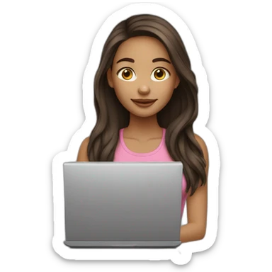 light skin girl long dark brown hairs with laptop sticker