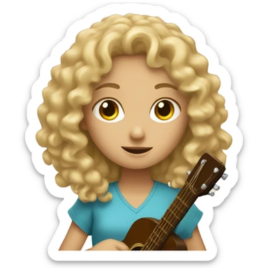 Blonde curly girl with a guitar and a bible sticker