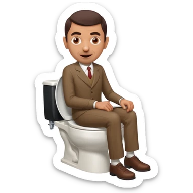 Toilet with a head sticking out.the head is a man who looks like mrbean  sticker