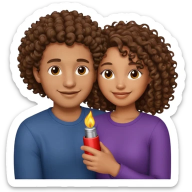 cuddling couple, male with lighter skin , brownskin girl with curly hair sticker