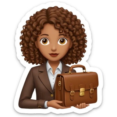 brown curly/wavy haired woman holding a briefcase  sticker