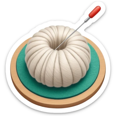 Felt crafting icon, wool fibers being felted, textured wool ball, needle and felting mat, minimalistic style, clean lines, transparent background. sticker