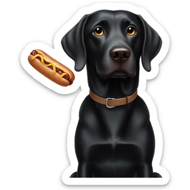 Black lab playing with weiner dog sticker