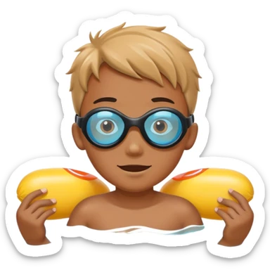 Boy wearing swim goggles and floaties  sticker