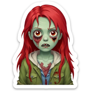 i want a pretty zombie girl emoji with red long hair with a white png sticker