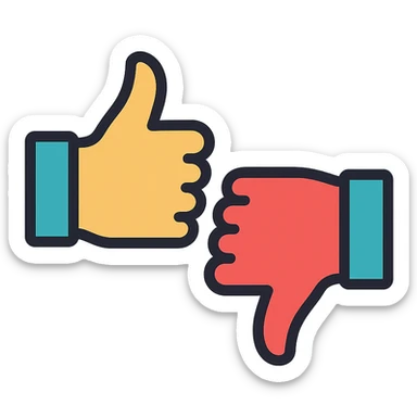 clean modern icon style hand with two thumbs, one thumb pointing up and one thumb pointing down sticker