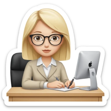 Beautiful blonde girl wearing eye glasses working at desk sticker
