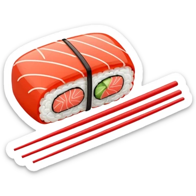 Japanese cuisine humanless avatar in minimalist emoji-style illustration. Sushi, roll and 2 chopsticks, clean lines, red white colors, flat design, calm and modern. sticker