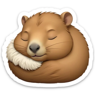 Meme-Worthy Cute Sleeping Capybara Portrait Emoji, Head resting peacefully with a contented smile, showcasing luxuriously soft, fluffy fur and a characteristic capybara head with a broad snout and small, gentle ears, with eyes gently closed in serene slumber, Simplified yet hilariously adorable features, highly detailed, glowing with a soft, drowsy natural light, high shine, relaxed and utterly lovable, stylized with an air of playful laziness, bright and heartwarming, soft glowing outline, capturing the essence of a sleeping capybara that feels destined to become the next viral sensation of adorable rest! sticker