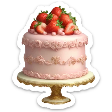 vintage rococo highly detailed pale pink cake with strawberries sticker