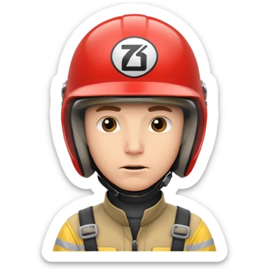 white male racer in helmet, crazy look, taking risks sticker