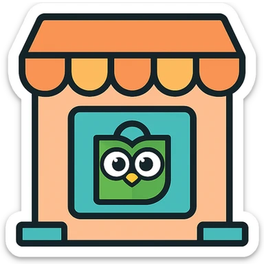 store with Tokopedia logo in pastel colors, colored icon style with black outline sticker