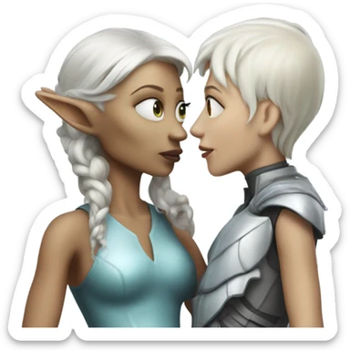 Photo realistic, alien female gray ice blonde hair, kissing and embracing dragon sticker