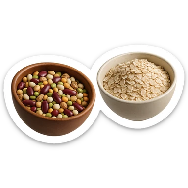 BOWL DI LEGUMI FLUTTUA IN ARIA INSIEME A BOWL DI FIOCCHI DI AVENA,  iperrealistico 4k sticker