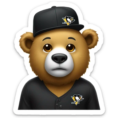 A bear wearing a Pittsburgh Penguins hat sticker