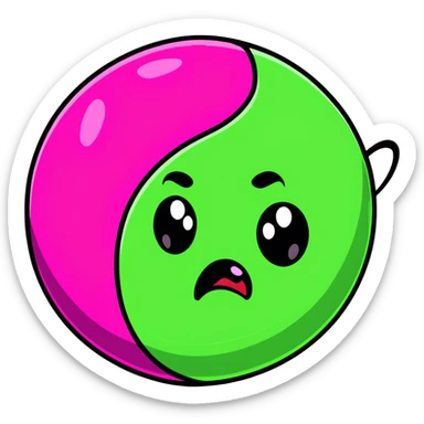 magenta pink planet with swirls and an angry scowling face sticker