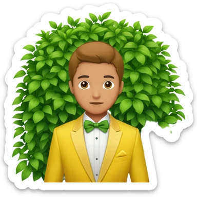 Man in a yellow tux hiding in a bush sticker
